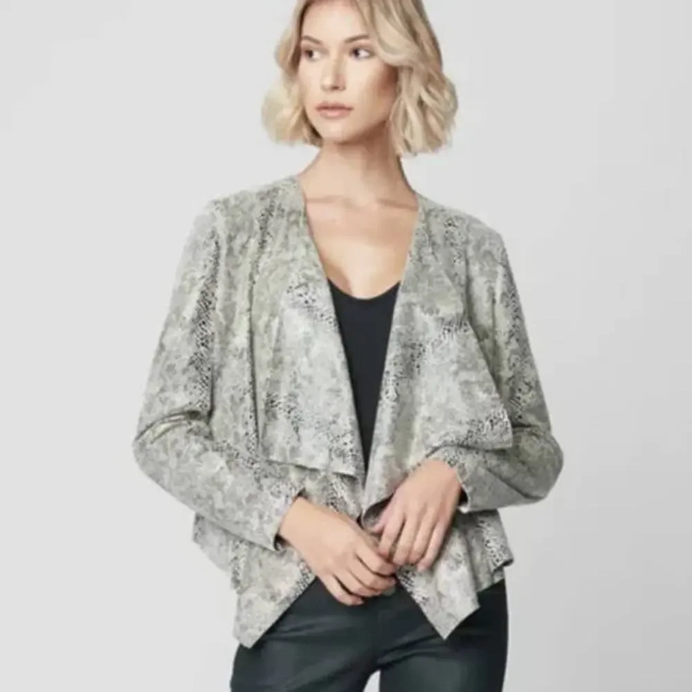 Blank NYC Snake Eyes Open Front Draped Faux Suede Moto Boho Jacket